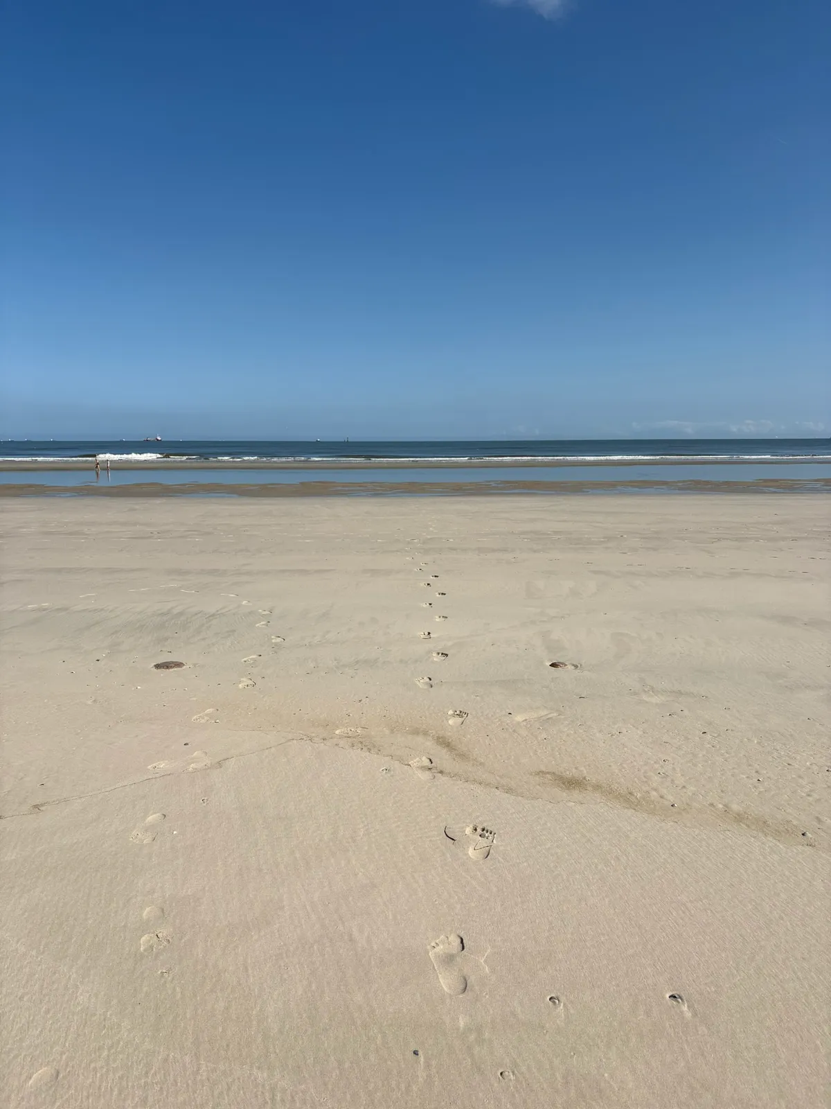 Fußspuren im Sand, die zum Meer führen